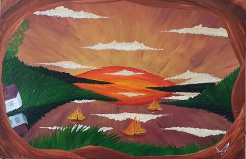 Bucht bei Sonnenuntergang 2 par Christian Tschierske, Peinture en vente sur Singulart