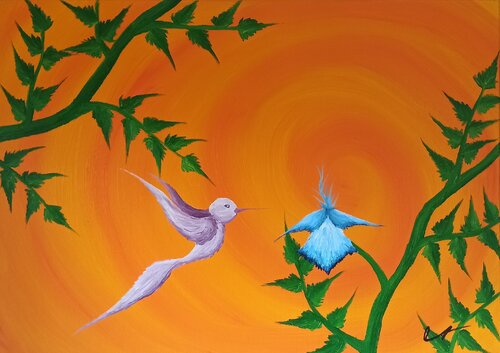 Kolibri und Blume di Christian Tschierske, Pittura in vendita su Singulart