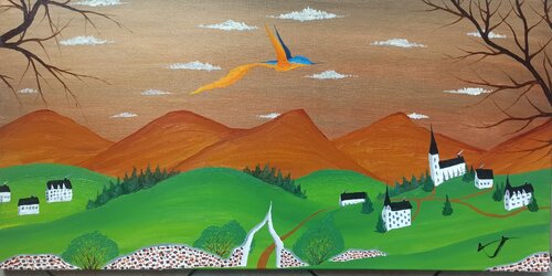 Dorf in den Bergen par Christian Tschierske, Peinture en vente sur Singulart