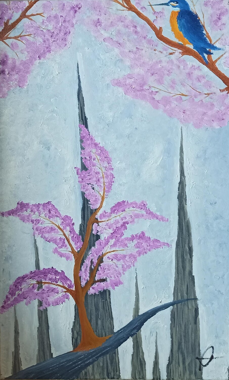 Baum auf dem Fels und chinesische Berge von Christian Tschierske (2022):  Malerei Öl auf Leinwand - Singulart, image size:906x1500