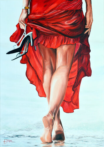 Elle marchait au bord de la mer van Jacques Maupas, Schilderij te koop op Singulart