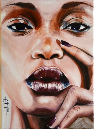 On peut maquiller les yeux mais pas le regard (Mazouz Hacène) van Jacques Maupas, Schilderij te koop op Singulart