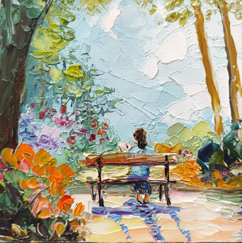 Reading in the park by Maria Slynko, Painting for Sale on Singulart