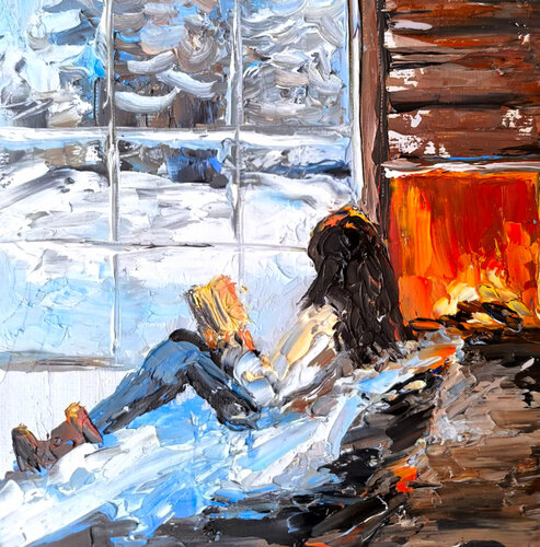 Cozy Fireplace van Maria Slynko, Schilderij te koop op Singulart