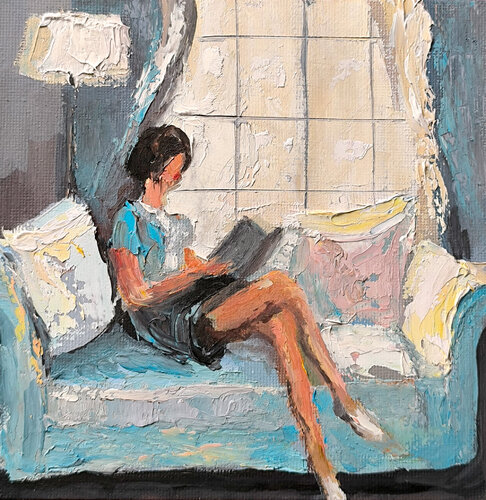 Quiet Moments with a Book by Maria Slynko, Painting for Sale on Singulart