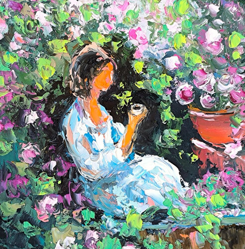 Woman in Flower Garden by Maria Slynko, Painting for Sale on Singulart