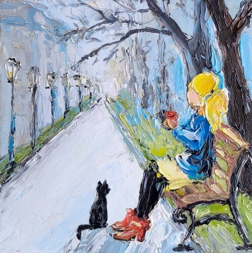 Cat and Girl de Maria Slynko, Pintura a la venta en Singulart