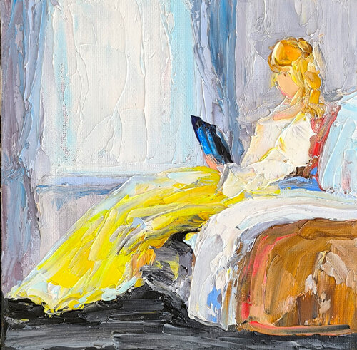 The Reader in Yellow van Maria Slynko, Schilderij te koop op Singulart