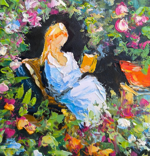 The Garden Guest di Maria Slynko, Pittura in vendita su Singulart
