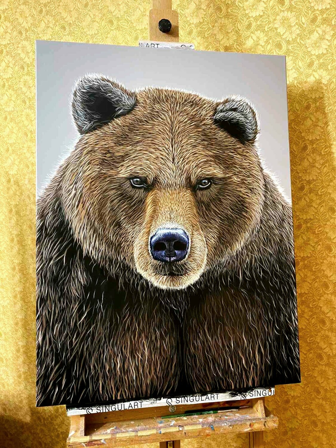 Brown bear (Grizzly) di Elena Dmitrenko (2021): Pittura a Olio, Cotone su  Tela - Singulart, image size:1125x1500