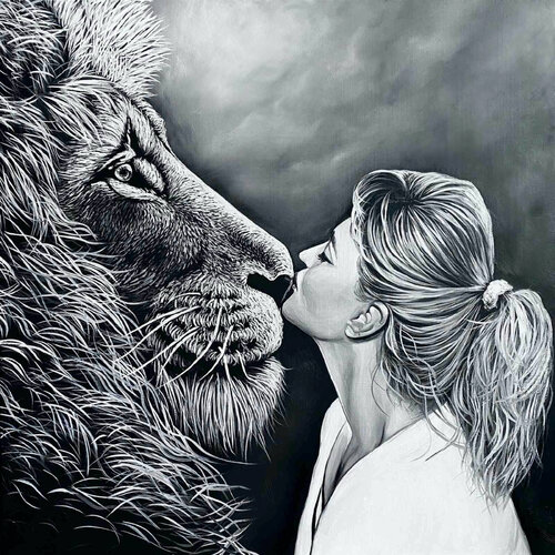 Lady with a Lion (COMMISSION work) van Elena Dmitrenko, Schilderij te koop op Singulart