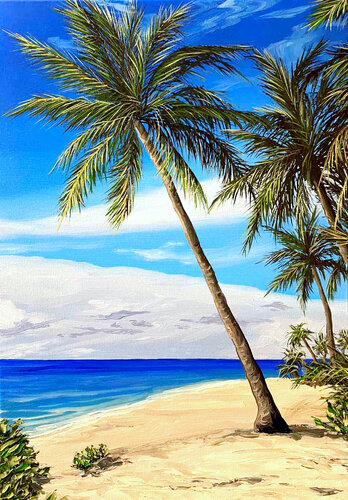 Palms beach van Elena Dmitrenko, Schilderij te koop op Singulart