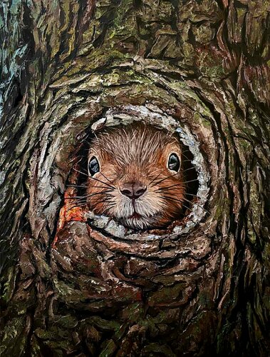 Squirrel in a hollow par Elena Dmitrenko, Peinture en vente sur Singulart