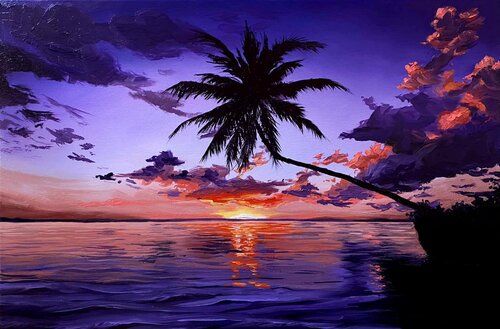 Violet sunset di Elena Dmitrenko, Pittura in vendita su Singulart