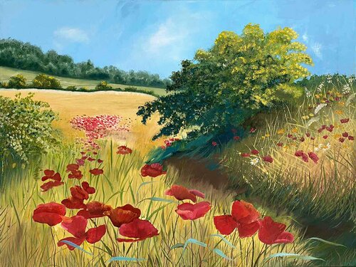Poppies field 2 di Elena Dmitrenko, Pittura in vendita su Singulart