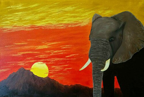 Safari.Elephants par Elena Dmitrenko, Peinture en vente sur Singulart