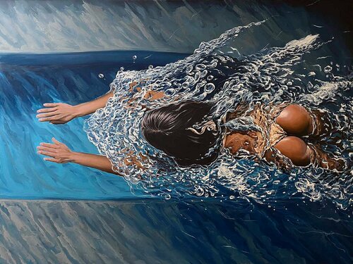 Pleasure. Relaxation. In a pool by Elena Dmitrenko, Painting for Sale on Singulart
