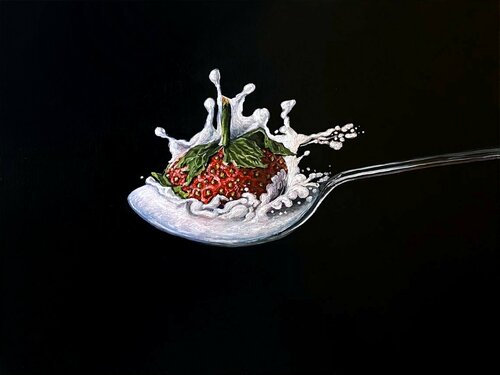 Strawberry in a spoon von Elena Dmitrenko, Malerei kaufen auf Singulart