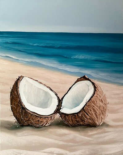 Coconut on the beach von Elena Dmitrenko, Malerei kaufen auf Singulart