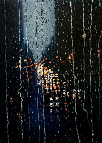 Rainy Night Street di Elena Dmitrenko, Pittura in vendita su Singulart