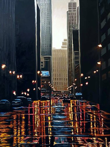 Rainy day at city di Elena Dmitrenko, Pittura in vendita su Singulart