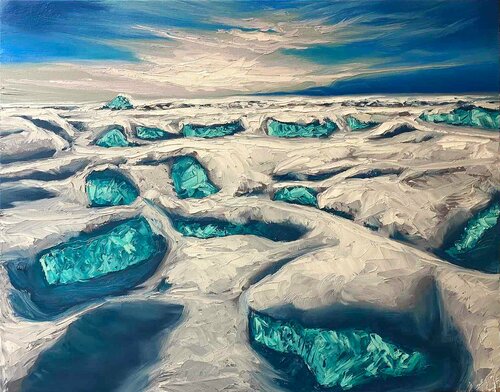 Emerald winter lights. Baikal by Elena Dmitrenko, Painting for Sale on Singulart