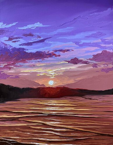 Violet Golden Sunrise par Elena Dmitrenko, Peinture en vente sur Singulart