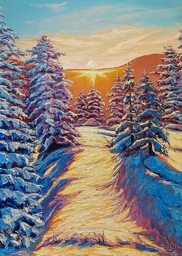 Beauty of Winter morning di Elena Dmitrenko, Pittura in vendita su Singulart