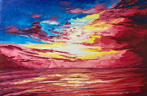 Bright violet sunset par Elena Dmitrenko, Peinture en vente sur Singulart