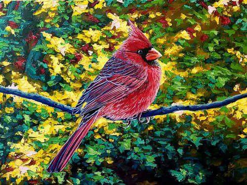 Red Cardinal par Elena Dmitrenko, Peinture en vente sur Singulart