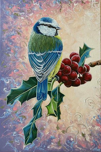 Blue Tit on a Rowan von Elena Dmitrenko, Malerei kaufen auf Singulart