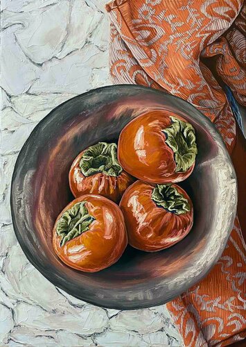 Still life with Persimmon di Elena Dmitrenko, Pittura in vendita su Singulart