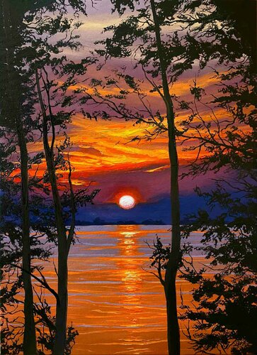 Bright sunset di Elena Dmitrenko, Pittura in vendita su Singulart
