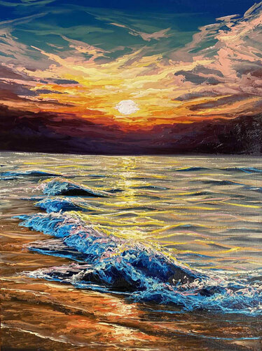 Bright sunset. Ocean par Elena Dmitrenko, Peinture en vente sur Singulart