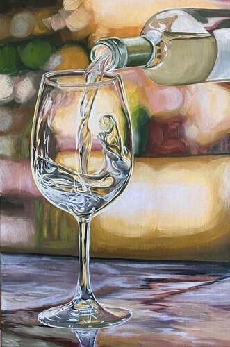 Glass of White Wine par Elena Dmitrenko, Peinture en vente sur Singulart