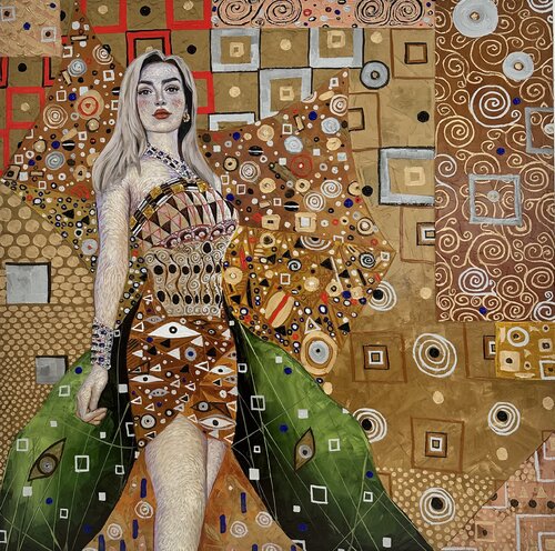 Hidden Treasures ( Selfportrait in Gustav Klimt style) di Elena Dmitrenko, Pittura in vendita su Singulart