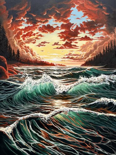 Stormy sunset di Elena Dmitrenko, Pittura in vendita su Singulart