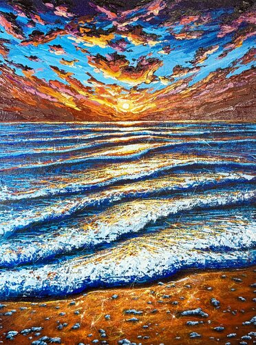 ETERNAL TIDE - BRIGHT SUNSET von Elena Dmitrenko, Malerei kaufen auf Singulart