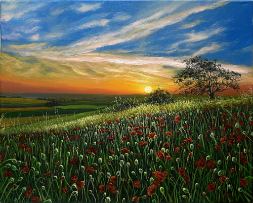 Poppy field van Elena Dmitrenko, Schilderij te koop op Singulart