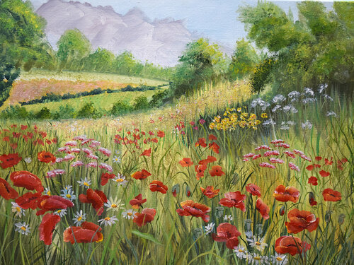 Flowers field di Elena Dmitrenko, Pittura in vendita su Singulart