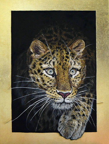 Leopard (with gold potal) van Elena Dmitrenko, Schilderij te koop op Singulart