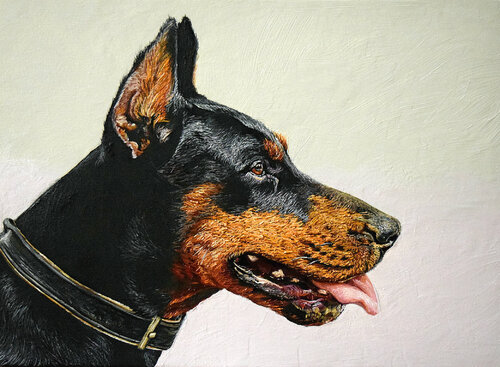 Doberman dog van Elena Dmitrenko, Schilderij te koop op Singulart
