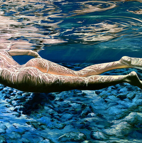 Swimming in blue di Elena Dmitrenko, Pittura in vendita su Singulart