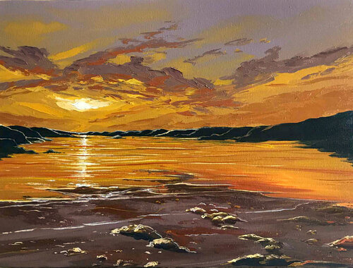 Golden sunset 2 von Elena Dmitrenko, Malerei kaufen auf Singulart