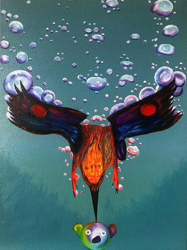 Kingfisher from Oz ( fantasy kingfisher) di Elena Dmitrenko, Pittura in vendita su Singulart