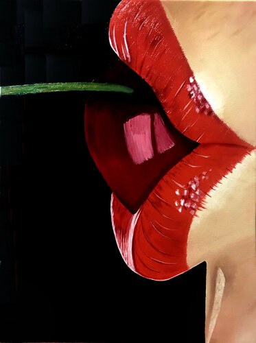 Red lips with cherry von Elena Dmitrenko, Malerei kaufen auf Singulart