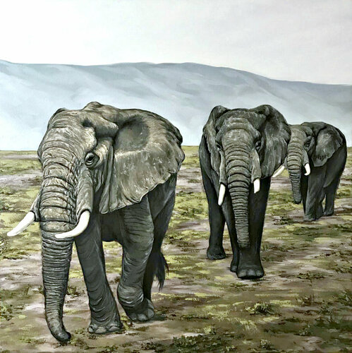 Elephants di Elena Dmitrenko, Pittura in vendita su Singulart