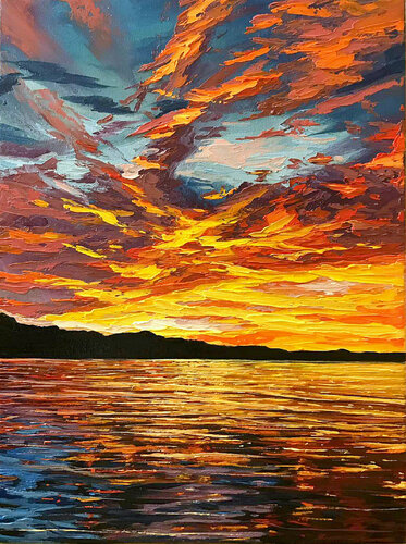 Bright sunset di Elena Dmitrenko, Pittura in vendita su Singulart
