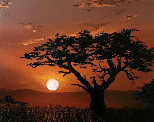Warm sunset . Safari di Elena Dmitrenko, Pittura in vendita su Singulart
