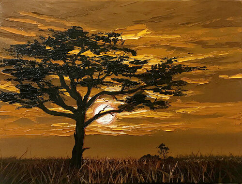 Golden sunset di Elena Dmitrenko, Pittura in vendita su Singulart